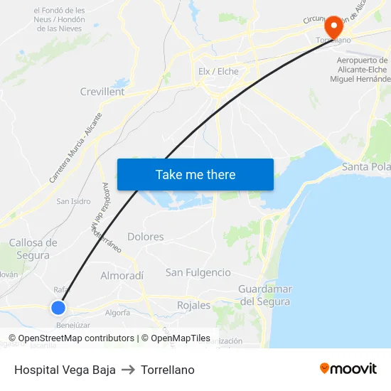 Hospital Vega Baja to Torrellano map