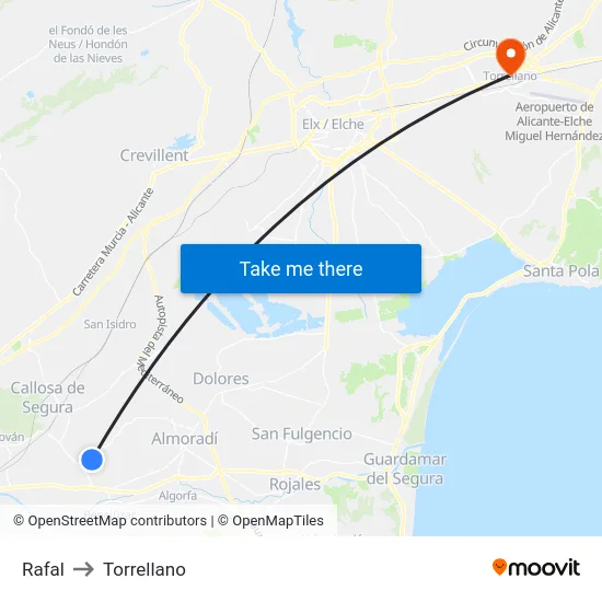 Rafal to Torrellano map