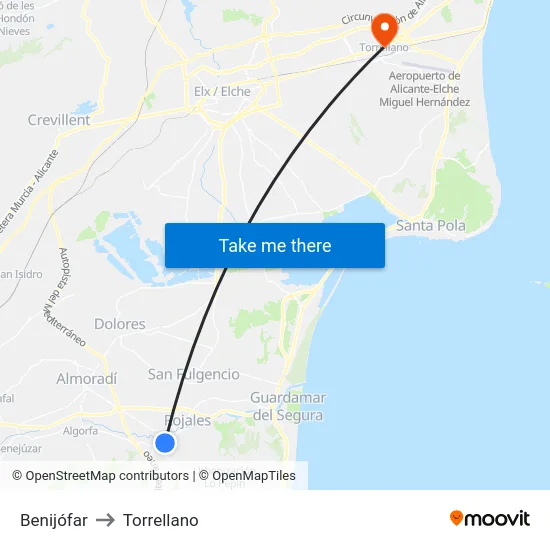 Benijófar to Torrellano map