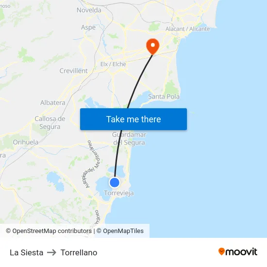 La Siesta to Torrellano map
