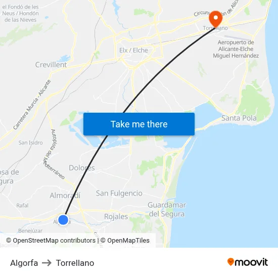 Algorfa to Torrellano map