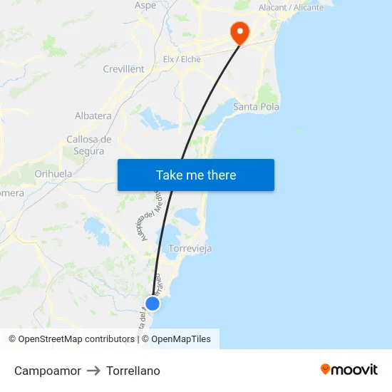 Campoamor to Torrellano map