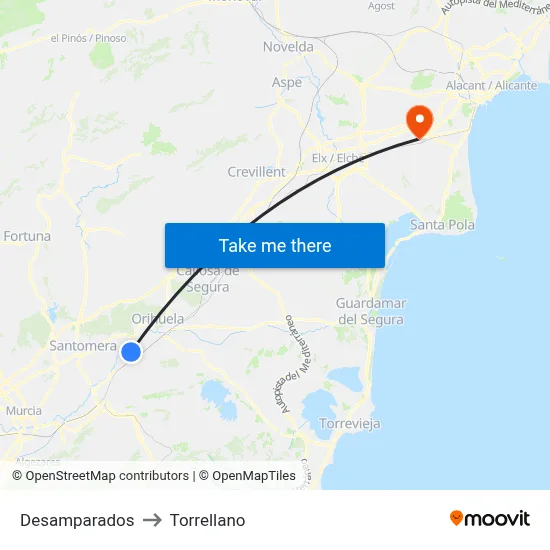 Desamparados to Torrellano map
