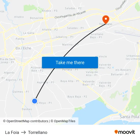 La Foia to Torrellano map