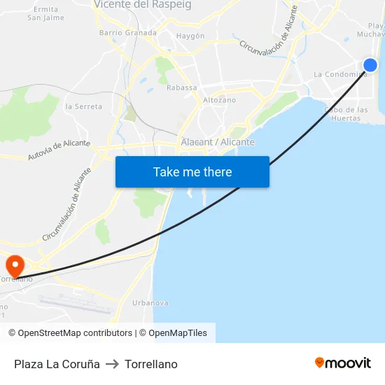 Plaza La Coruña to Torrellano map