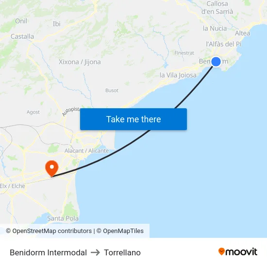 Benidorm Intermodal to Torrellano map