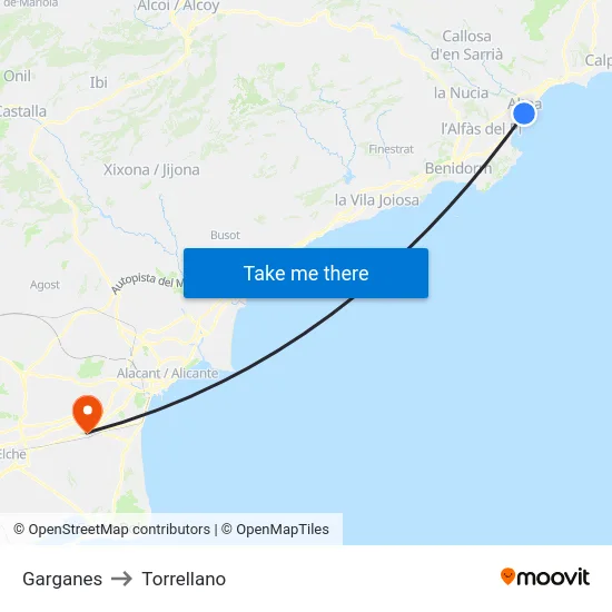 Garganes to Torrellano map