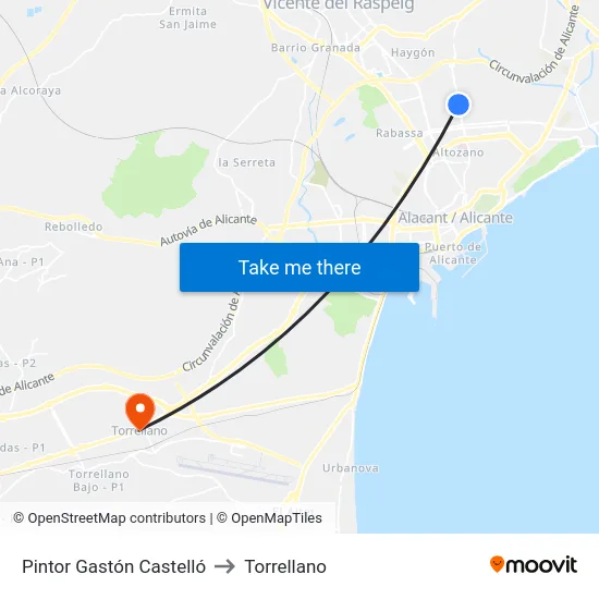 Pintor Gastón Castelló to Torrellano map