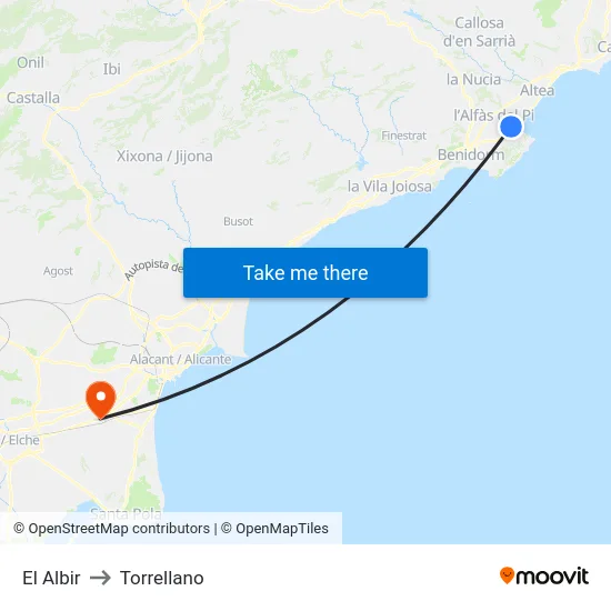 El Albir to Torrellano map