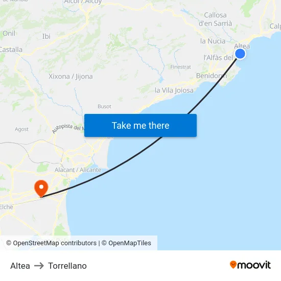 Altea to Torrellano map