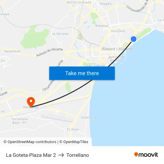 La Goteta-Plaza Mar 2 to Torrellano map
