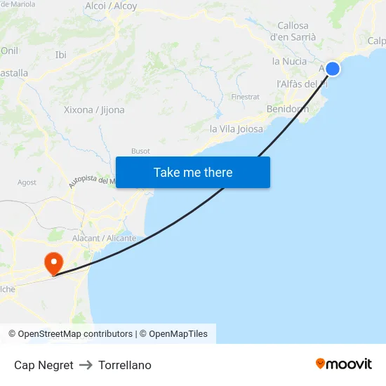 Cap Negret to Torrellano map