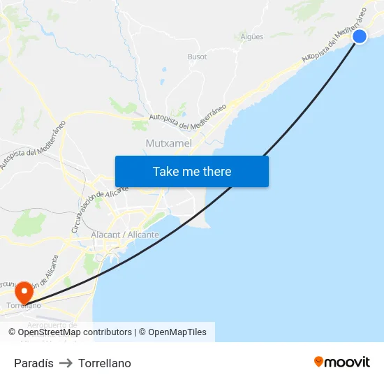 Paradís to Torrellano map