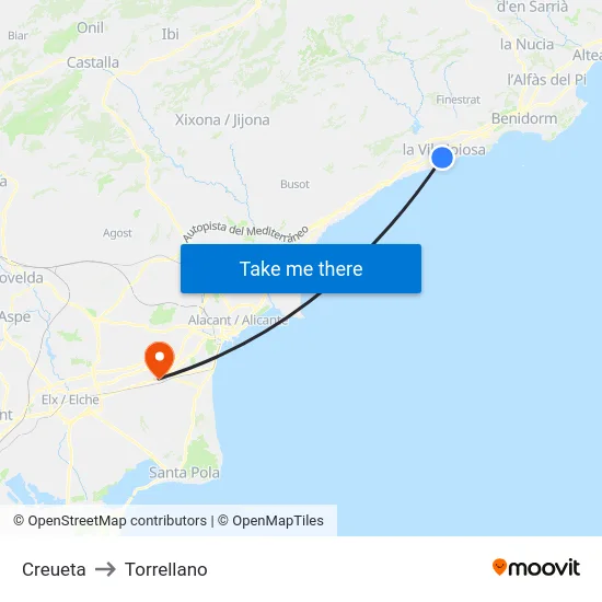 Creueta to Torrellano map