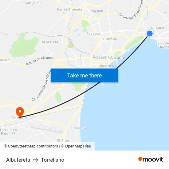 Albufereta to Torrellano map