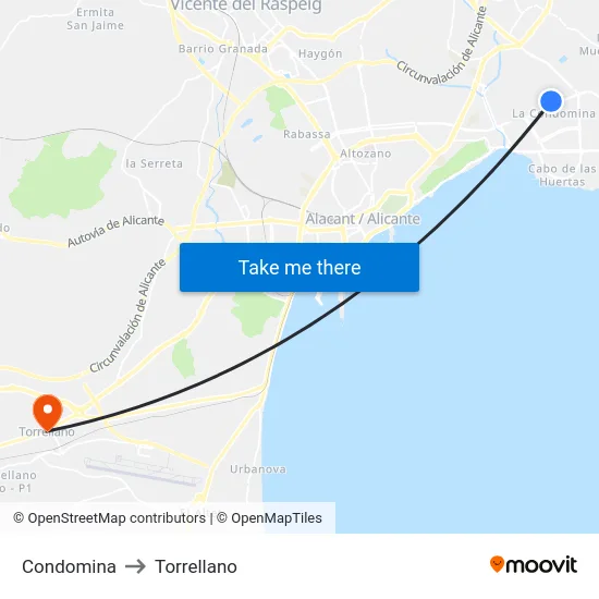 Condomina to Torrellano map