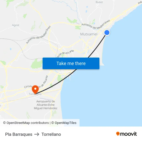 Pla Barraques to Torrellano map