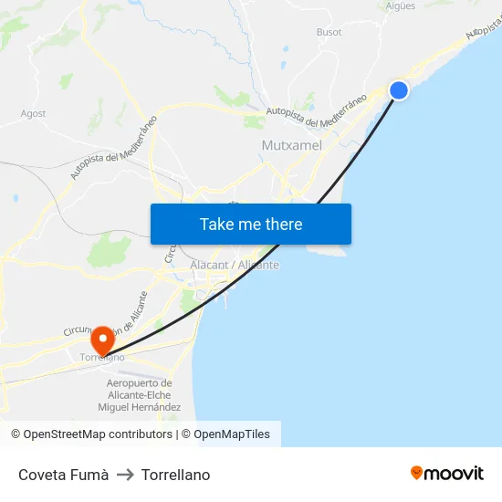 Coveta Fumà to Torrellano map