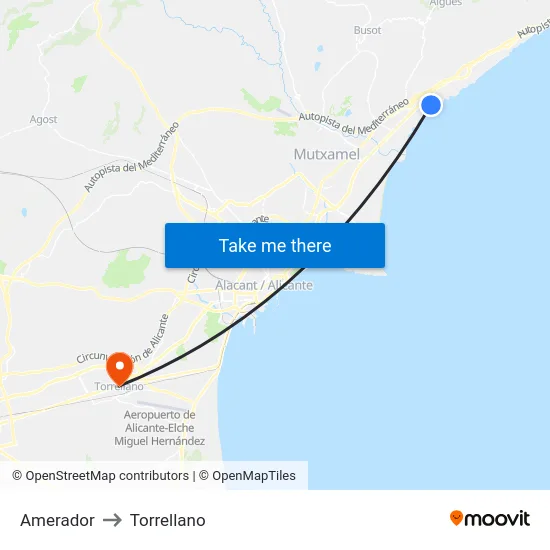 Amerador to Torrellano map