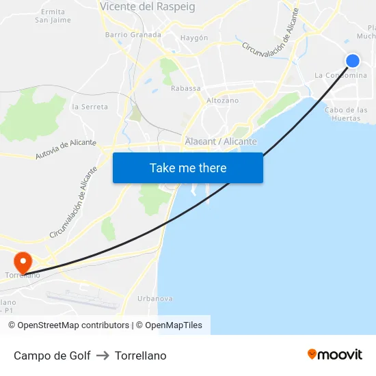 Campo de Golf to Torrellano map