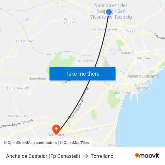 Ancha de Castelar (Fp Canastell) to Torrellano map