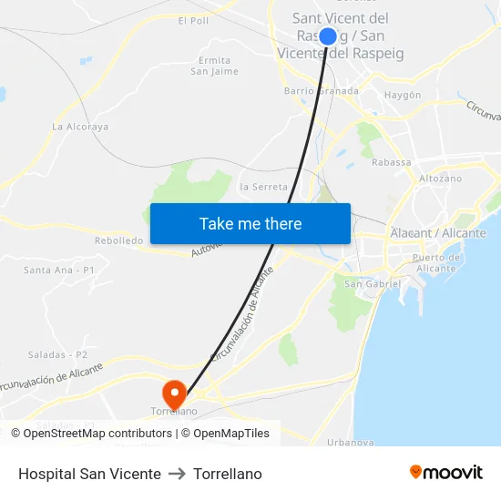 Hospital San Vicente to Torrellano map