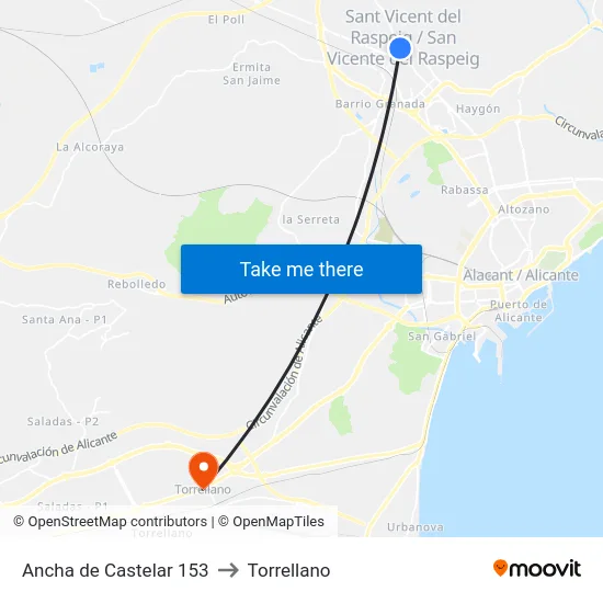 Ancha de Castelar 153 to Torrellano map