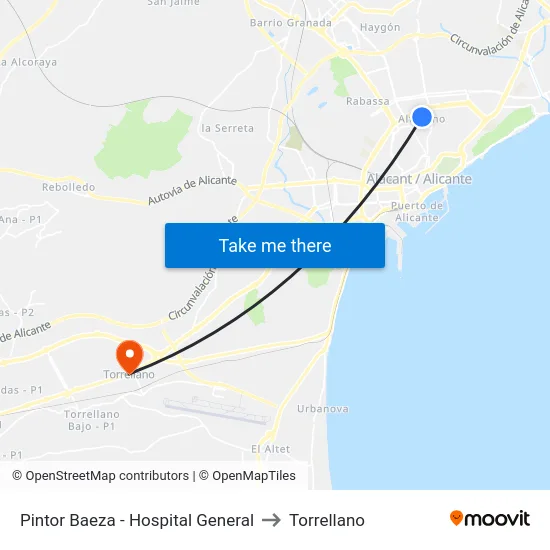 Pintor Baeza - Hospital General to Torrellano map