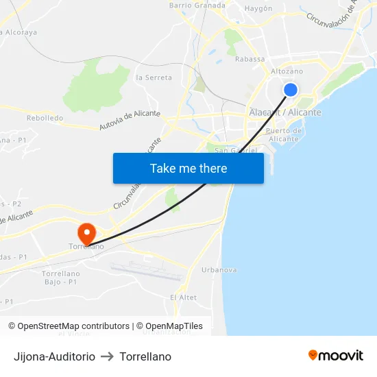 Jijona-Auditorio to Torrellano map