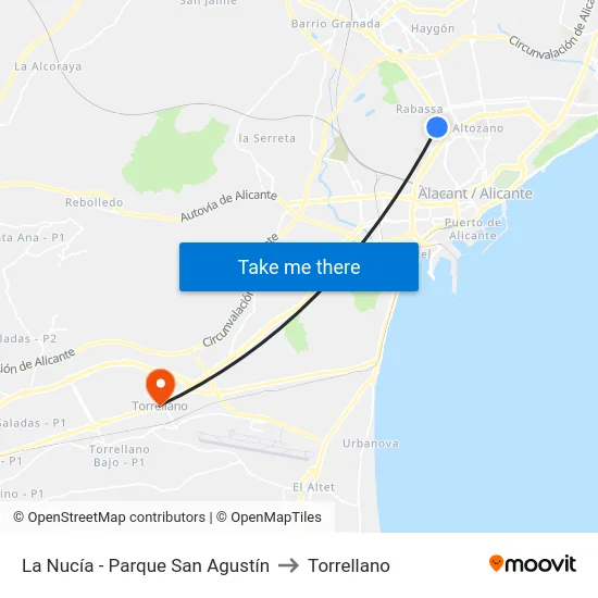 La Nucía - Parque San Agustín to Torrellano map