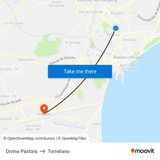 Divina Pastora to Torrellano map