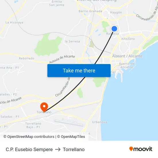 C.P. Eusebio Sempere to Torrellano map