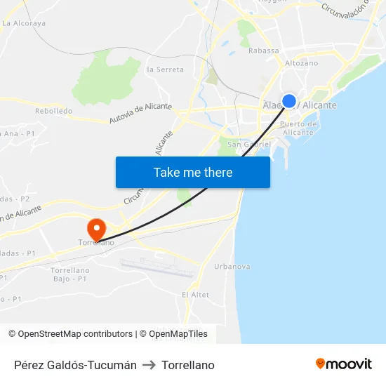 Pérez Galdós-Tucumán to Torrellano map
