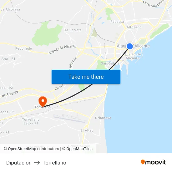 Diputación to Torrellano map