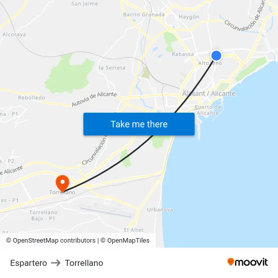 Espartero to Torrellano map