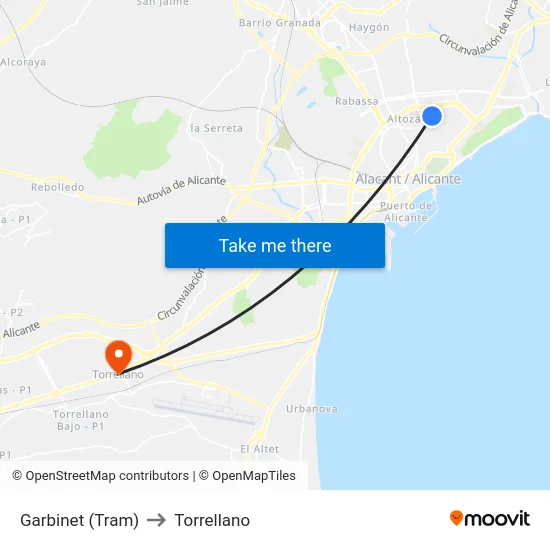Garbinet (Tram) to Torrellano map