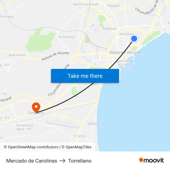 Mercado de Carolinas to Torrellano map