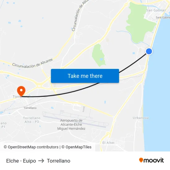 Elche - Euipo to Torrellano map