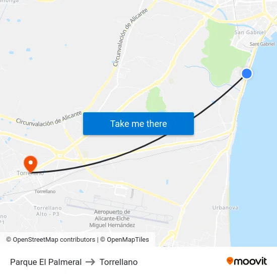 Parque El Palmeral to Torrellano map
