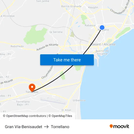 Gran Vía-Benisaudet to Torrellano map