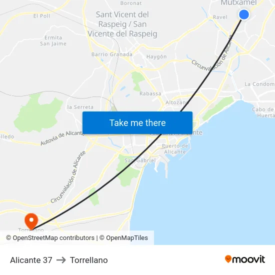 Alicante 37 to Torrellano map