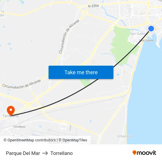 Parque Del Mar to Torrellano map