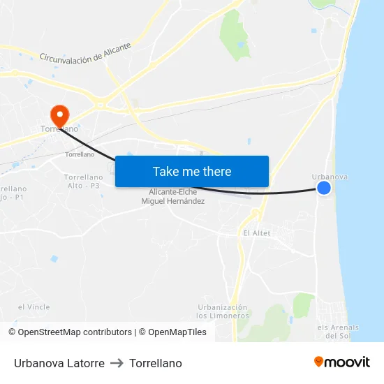 Urbanova Latorre to Torrellano map