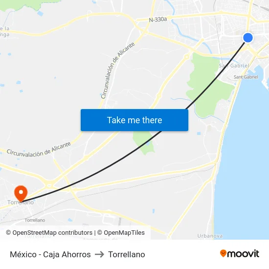 México - Caja Ahorros to Torrellano map