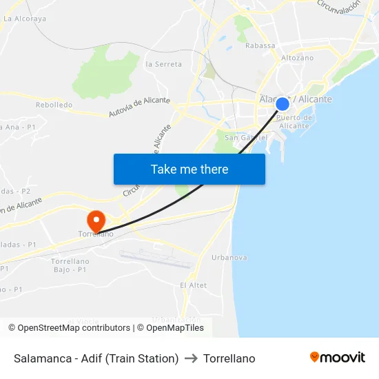 Salamanca - Adif (Train Station) to Torrellano map