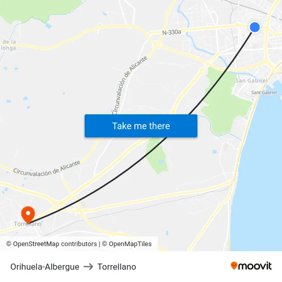 Orihuela-Albergue to Torrellano map