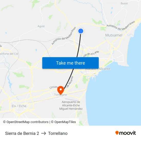 Sierra de Bernia 2 to Torrellano map