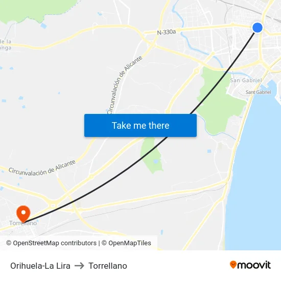 Orihuela-La Lira to Torrellano map