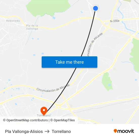 Pla Vallonga-Alisios to Torrellano map