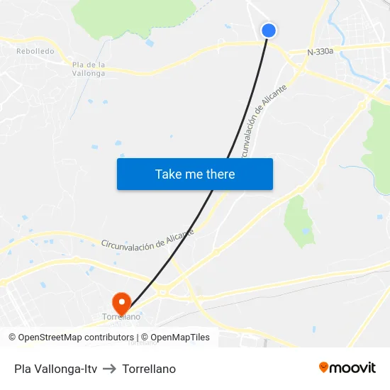 Pla Vallonga-Itv to Torrellano map